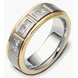 18 Karat Yellow Gold & Titanium 6.5mm Princess Cut Diamond Wedding Band