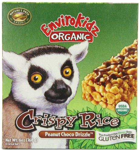 EnviroKidz Organic Lemur Peanut Choco Drizzle Crispy Rice Bar, 6-Count Bars (Pack of 6)