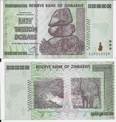 Zimbabwe 2008 Fifty Trillion Dollars Uncirculated