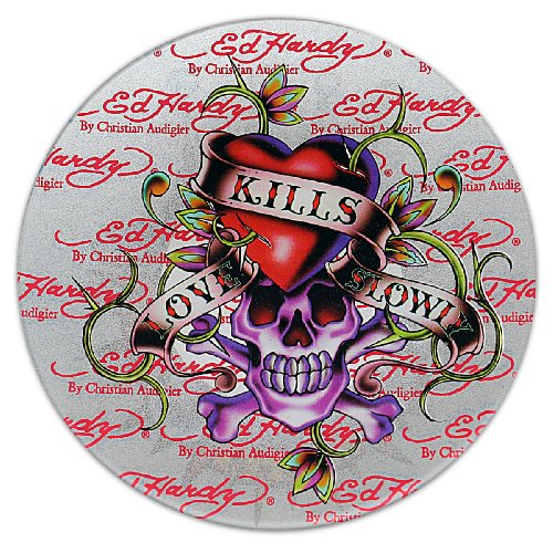 Ed Hardy Candle Circle Plate for Single Pillar, Love Kills