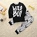 Canis Toddlers Baby Boys Clothes Set Long Sleeve Wild Boy T-Shirt Tops Pants Outfit Winter Spring (80(6-12M), Black+Grey