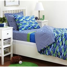Pinzon Kids Printed Fish/Blue Stripe Quilted Coverlet
