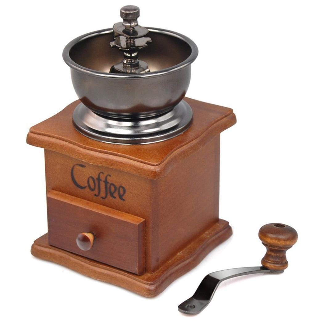 Hotkey Manual Vintage Bronze Coffee Grinder Household Retro Wood