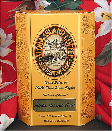 Direct from our private Kona plantation to you! ALOHA ISLAND GOLD -100% PURE KONA, Medium Roast, Ground, 8 oz