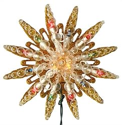 9" Pre-Lit Gold Glitter Starburst Christmas Tree Topper - Multi Lights