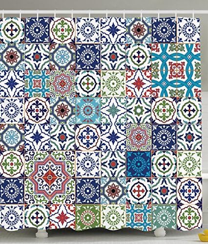Think Yes Patchwork Decor Theme Mosaic Ceramic View Moroccan Tile Traditional Bath Decorations Art Print Eastern Style Polyester Fabric Shower Curtain