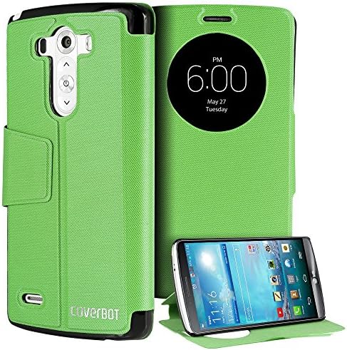 CoverBot LG G3 Slim Flip Case with Stand APPLE GREEN. Folio Flip Cover with Quick Smart Circle Window Support for LG G3