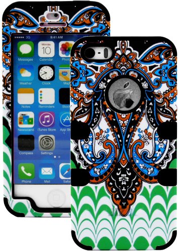myLife Jet Black - Retro Paisley Series (Neo Hypergrip Flex Gel) 3 Piece Case for iPhone 5/5S (5G) 5th Generation Smartphone by Apple (External 2 Piece Fitted On Hard Rubberized Plates + Internal Soft Silicone Easy Grip Bumper Gel)