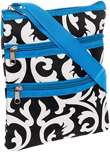 Silverhooks Womens Damask Crossbody Bag w/ Blue Trim (Black & White)