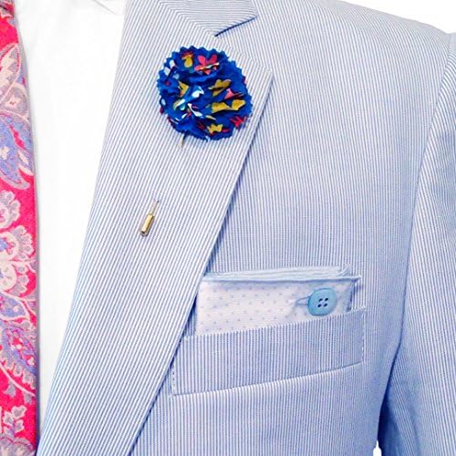 White with Pale Blue Dot with Blue Button Men's Pocket Square by The Detailed Male