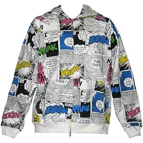 DC Comics Newspaper All Over Print Zip Front Hoodie Sweatshirt by Junk Food