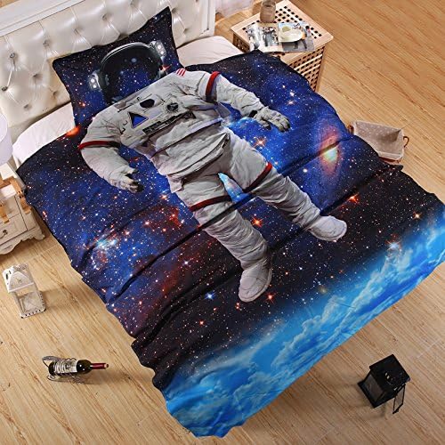 Three Lemons 3D Spaceman Astronaut Duvet Cover Set Bedding Set Flat Sheet Creative Bed Linens (Full Size 3PCS)