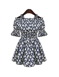 Plus Size Sexy Cotton/Polyester Elasticized   Waistline  Cap Sleeves Off the Shoulder Mini Dress  With Ruffles