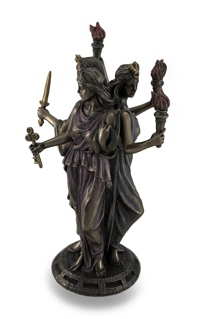 Resin Statues Bronze Finish Triple Form Hecate Greek Goddess Of Magic Statue 4.25 X 8.25 X 4.75