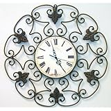 Fleur De Lis Large Metal Wall Clock Circle