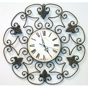Fleur De Lis Large Metal Wall Clock Circle