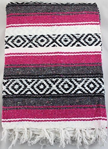 Mexican Falsa Beach Yoga Blanket Fushia Pink/Charcoal Premium Quality