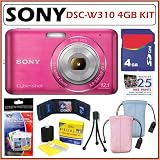 Cheap Sony DSCW310 DSC-W310 12.1MP Digital Camera with 4x Wide Angle Zoom featuring a 2.7-inch LCD in Pink + 4GB Accessory Kit