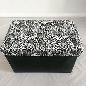  Storage Box Container Foot Rest Stool (Black&amp;White Leopard Grain