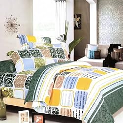 Blancho Bedding - [Green Blocks] 100% Cotton 3PC Comforter Cover/Duvet Cover Combo (Twin Size)