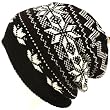 Snow Flake 2 ply Knit Ski Beanie Skull Winter Hat Black with Brown & Ivory