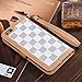 Luxury Designer Leather Wallet Case for Apple iPhone 6 Plus 6+ 6Plus White Beige Checker Plaid 3-Slots Card Pockets Built-in Kickstand Soft Silicone Skin Hand Strap Magnetic Closure Slim Fit Gift for Men Women Classic Classy Style High Grade Business Decent Design