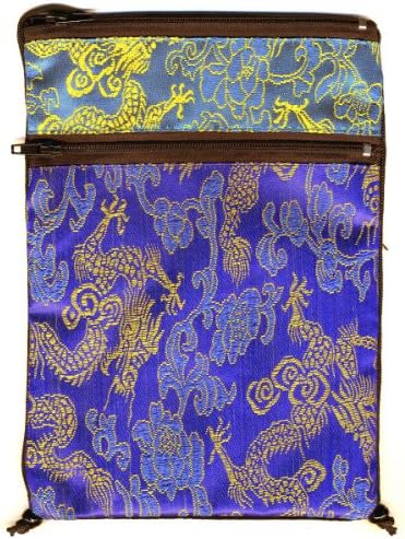 Royal and Turquoise Blue Tarot or Passport Bag in Retired Rayon Sari Brocade