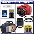 Pentax K-x 12.4MP Digital SLR w/ and 18-55mm f/3.5-5.6 AL Lens (Red) & Pentax 50-200mm f/4-5.6 ED Lens (Black) + 8GB + Case + Two (2) 58mm Protective Filter + Rapid AC Charger + 8PK Rechargeable Batteries