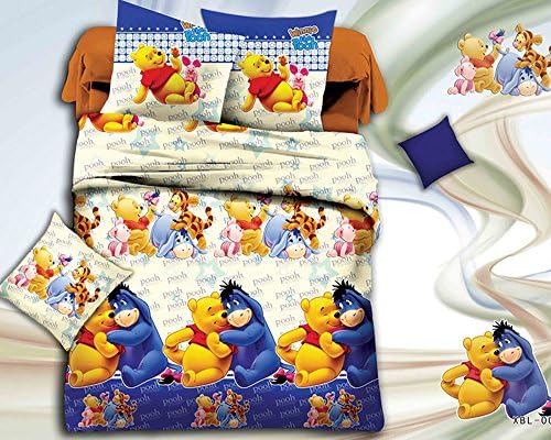 Octoberlsy Kids Cotton Winnie The Pooh 3D Cartoon Printed 4 PCS Queen\King Size Comforter Sheet Sets for Girl/Boy (11)