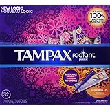 Tampax Radiant Plastic Unscented Tampons, Super Plus Absorbency, 32 Count