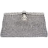 Exquisite Vintage Crystals Rhinestones Soft Mesh Clasp Clutch Baguette Evening Bag Handbag Purse w/Detachable Chain
