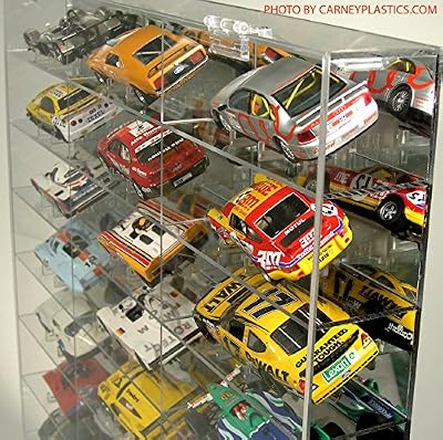 Slot Car 24 Car Display Case 1/32 Mirror and Compartment with 24 Car Stands