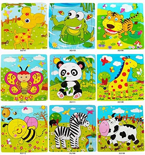 XQ108 9-piece Wooden Colorful Jigsaw Animal Puzzle, Giraffe