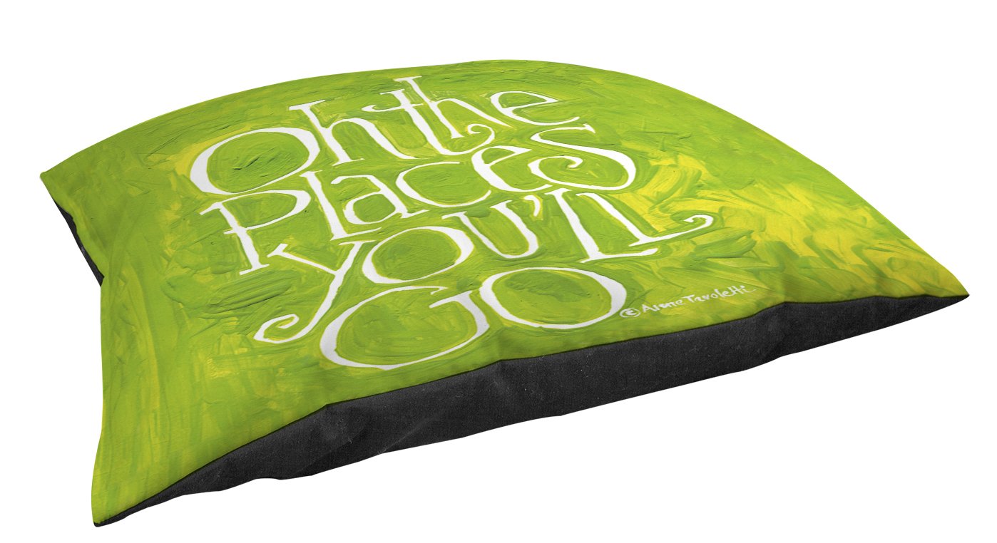 Thumbprintz Fleece Top Large Breed Pet Bed, Oh The Places, Green