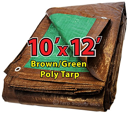 10'x12' [Cut Size] Reversible All Purpose 10 by 8 Cross Weave 5 Mil Brown/Green Poly Tarp with Grommets Approx Every 3 feet All Around