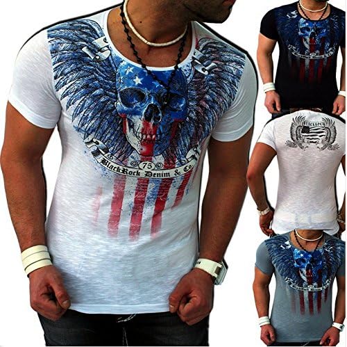 SSCUN New Mens T-Shirt Summer Listing Fashion Skull Printed Casual Man's Slim Fit Short-Sleeve Black S