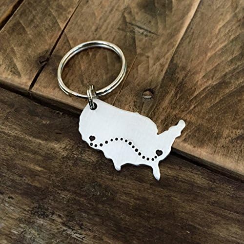 State keychain Long distance relationship keychain, USA with Personalized states Hand stamped keychain going away present best friend gift