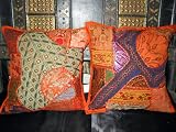 2 ORANGE Gujrati Embroidered Sari Toss Pillow Cushion Covers
