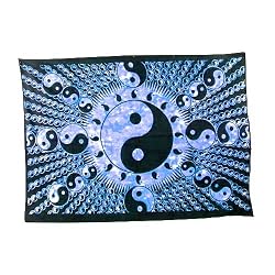 Ying Yang Blue Tone Tapestry, 52 x 76, Made of 100% Cotton