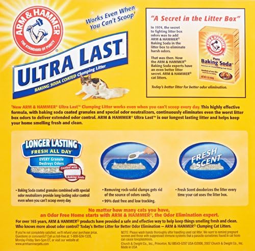 ARM & HAMMER CAT LITTER 718600 2-Pack Ultra Last Baking Soda Coated Clump Litter for Pets, 20-Pound
