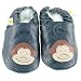 Baby Smiling Monkey Applique Slip-On Leather Shoes - Dark Blue Multi