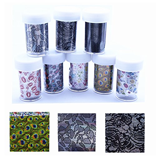 Fashion Nail Art Transfer Foil 6pcs Mix Black Lace /Lip /Peacock Style etc. Nail Sticker Tip Decoration