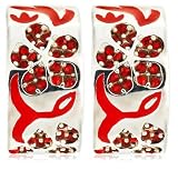 Sterling Silver, Cubic Zirconia and Red Enamel Earrings by David Sigal