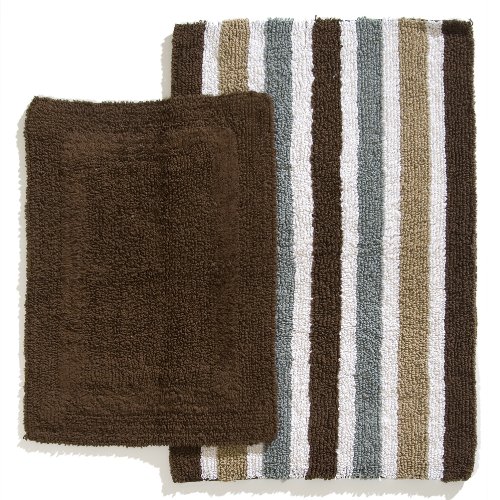 Ruia Home Cotton Reversible 2-Piece Bath Rug Set, Brown/ Taupe