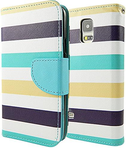 Galaxy S5 Case, Caseloca [Stand Feature] Samsung Galaxy S5 Case Wallet [Wallet S] Premium Wallet Case with STAND Flip Cover for Galaxy S5 (Candy Stripes)