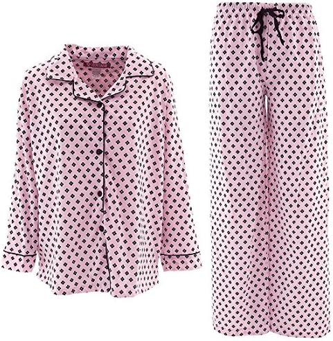 Love Lounge Wear Women's Valentine's Day Pink with Black Flowers Coat-style Pajamas M
