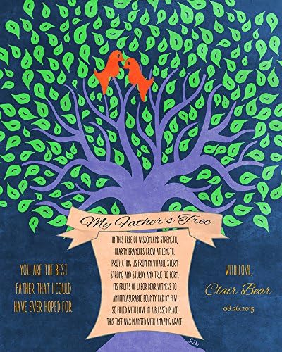Gift For Dad Father's Day Gift Poem My Father's Tree Personalized Family Tree Birthday Gift for Dad 8x10 Custom Art Print Blue Green Orange Gold