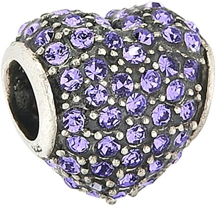 Love Heart With Purple CZ Authentic 925 Sterling Silver Love Heart Charm Bead Fits Pandora Charms