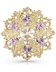 Christmas Present - Gift for Her - Pink and White Swarovski Elements Crystals Snowflake Brooch and Pendant - Gold Plated - Gift Boxed