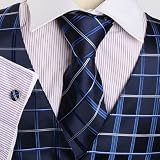 Blue Checker Mens Fashion Designer Tuxedo with Necktie for Man, Cufflinks, Hanky, Bow Tie Vest Set for Tuxedo Y&G VS1022
